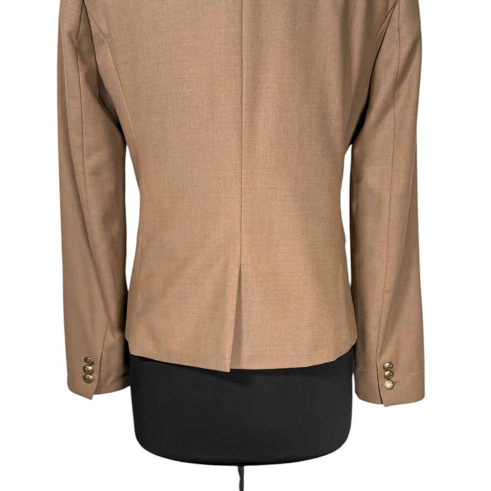 J Crew Womens 10 Tan Wool Blend Blazer Gold Crest Buttons Career Office Jacket - Picture 9 of 10
